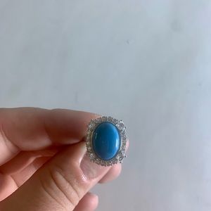 Silver Ceruleite and White Topaz Halo Ring Sz 5